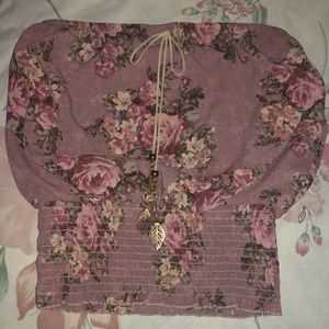 Flowered Strapless Blouse Pale Rose colored